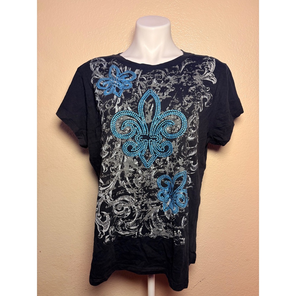 Y2K Appropriate Behavior Grunge Rhinestone Graphic Tee Black XL #11